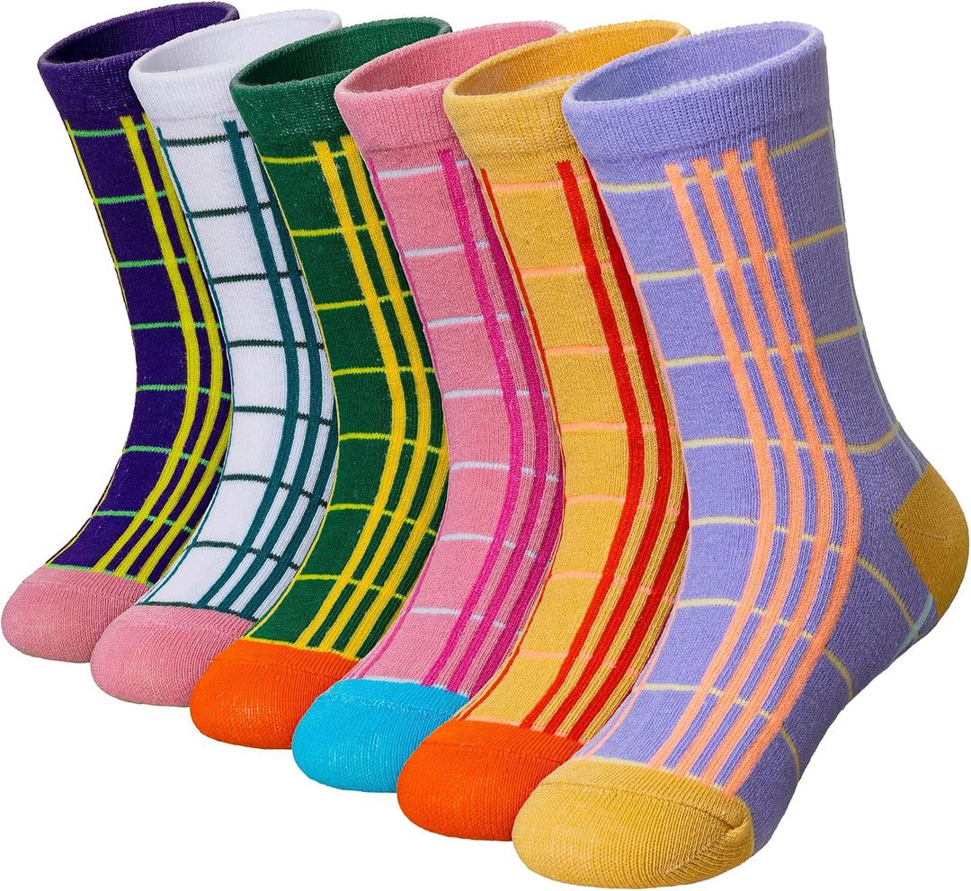 WEVIAS Girls Socks Kids Crew Cotton Cute Striped Socks 6 Pairs