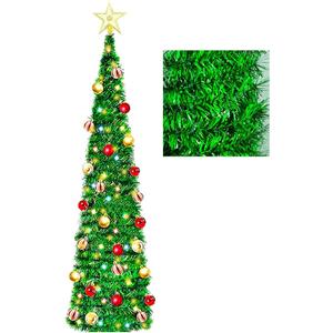 Artificial Christmas Tree with 100 Color Lights, 5 Ft Pop Up Collapsible Tinsel Christmas Tree with Christmas Balls Christmas Decorations for Home Fireplace Party Indoor Outdoor (Green 2)