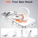Compatible with iPhone 17 Pro Max Case with 360 Spin Magnetic Ring Stand [Compatible with Mag-Safe] Full Camera Lens Protector Plating Clear Phone Case for iPhone 17 Pro Max 6.9", Clear