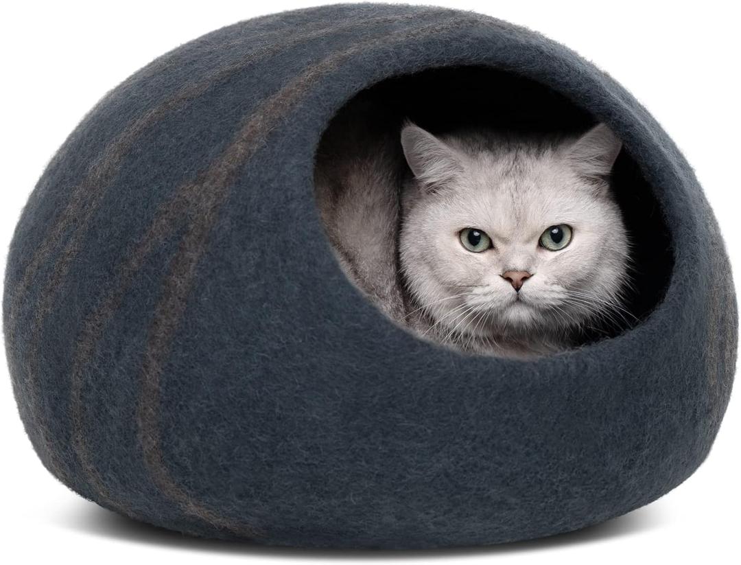 MEOWFIA Cat Cave Premium Felt Cat Bed for Indoor Cats, Handmade Merino Wool (Slate Grey, Large)