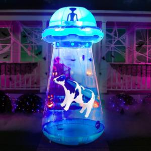 Joiedomi 9 FT Tall Halloween Inflatable UFO Outdoor Decorations, Halloween Blow Ups UFO Alien Decor for Yard Decoration with LEDs for Lawn Garden Party Decor