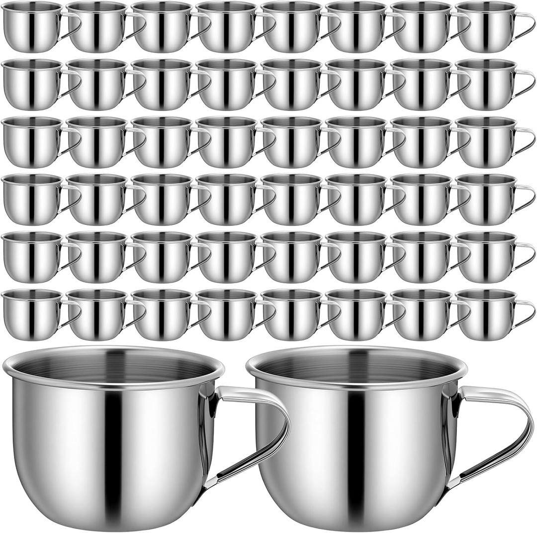 50 Pack Stainless Steel Espresso Coffee Cups with Handle Bulk 2.37 oz Small Unbreakable Hot Coffee Cup Espresso Shot Camping Mugs Metal Tea Cups with Handle for Party, Wedding, Restaurant