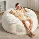 Hobestluk 5ft Bean Bag Chairs for Adults Large Beanbag Chair with Dutch Corded Plush Cover Big Bean Bag Chair for Living Room Bedroom Dorm Office - White (50 x 50 x 24)