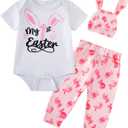 PROMOTED TO BIG SISTER Baby Girl My First Easter Outfit Bunny Pant Sets (Pink-one, 6-12 Months)