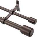 Double Curtain Rods 36-72 Inch, Bronze Double Curtain Rods with Cap Finials, Adjustable 1 Inch Front and 5/8 Inch Back Double Drapery Rod, Telescoping Dual Curtain Rod, Double Window Treatment Rods (Bronze Double Rod)
