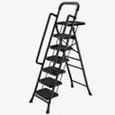 Step Ladder with Platform,Folding Step Stool,Heavy Duty Step Ladders with Anti-Slip Widen Pedals,Handrail,Safe-Lock Design,Step Ladder for Adults (Black, 6 Step+Handrail)