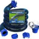 DUMPMAN RV Sewer Hose 15 FT, Sewer Hose for RV Camper RV, Sewer Hose Kit with Swivel Fitting - Includes 90 Degree Clear View Sewer Adapter, and 2 Storage Caps
