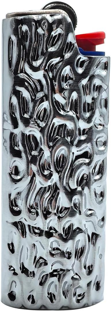 Metal Lighter Case Cover Holder Water Ripple Engraving for BIC Full Size Lighter J6 (Silver)