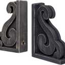 GENMOUS Rustic Distressed Vintage Scroll Corbel Bookends,Farmhouse Black Wood Decorative Bookends,Rustic Corbels Shelf Brackets,Shabby Chic Vintage Book Ends,Home Decoration and Gift,Set of 2.