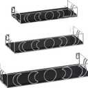 Moon Phase Wall Shelves Black Silver, 3 Pack Small Floating Book Plant Shelves for Bedroom Kid Room, Decorative Storage Display Shelf for Crystal Figurine Collectibles