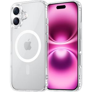 Temdan for iPhone 16 Plus Case Clear, [Compatible with Magsafe][Anti-Yellowing][Military-Grade Protection] Shockproof Slim Magnetic Phone Case for iPhone 16 Plus, Transparent