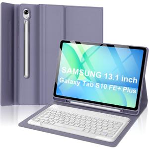 Keyboard Case for Galaxy Tab S10 FE+ Plus 5G 13.1 Inch 2025 with S Pen Holder, Magnetic Detachable Wireless Bluetooth Folio Keyboard Cover for Samsung Tab S10 FE Plus, Lavender