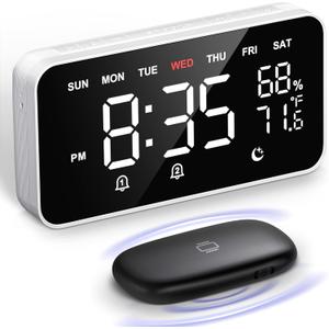 Dekala Bed Shaker Loud Alarm Clock for Heavy Sleepers Adults, Vibrating Dual Alarm Clocks for Bedrooms, Large Display Auto Dimmer,Temperature & Humidity Detect, 7-Day Programmable, Ideal Gift