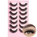 Lashes Cat Eye False Eyelashes Fluffy Wispy Lash Strips Natural Volume Fake Eyelash Mink Eye Lashes Natural Looking 7 Pairs Full Short Strip Set, Easy Lashes for Beginners, Style: A14 | 6-13MM