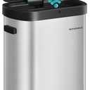 SONGMICS Motion Sensor Trash Can, 13-Gallon (50 L) Automatic Garbage Can with Soft Close Lid, Stainless Steel, Wave or Touch to Open, Includes 15 Bags, Metallic Silver and Ink Black ULTB640E01