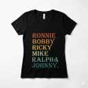 Womens Ronnie Bobby Ricky Mike Ralph and Johnny VNeck TShirt, L