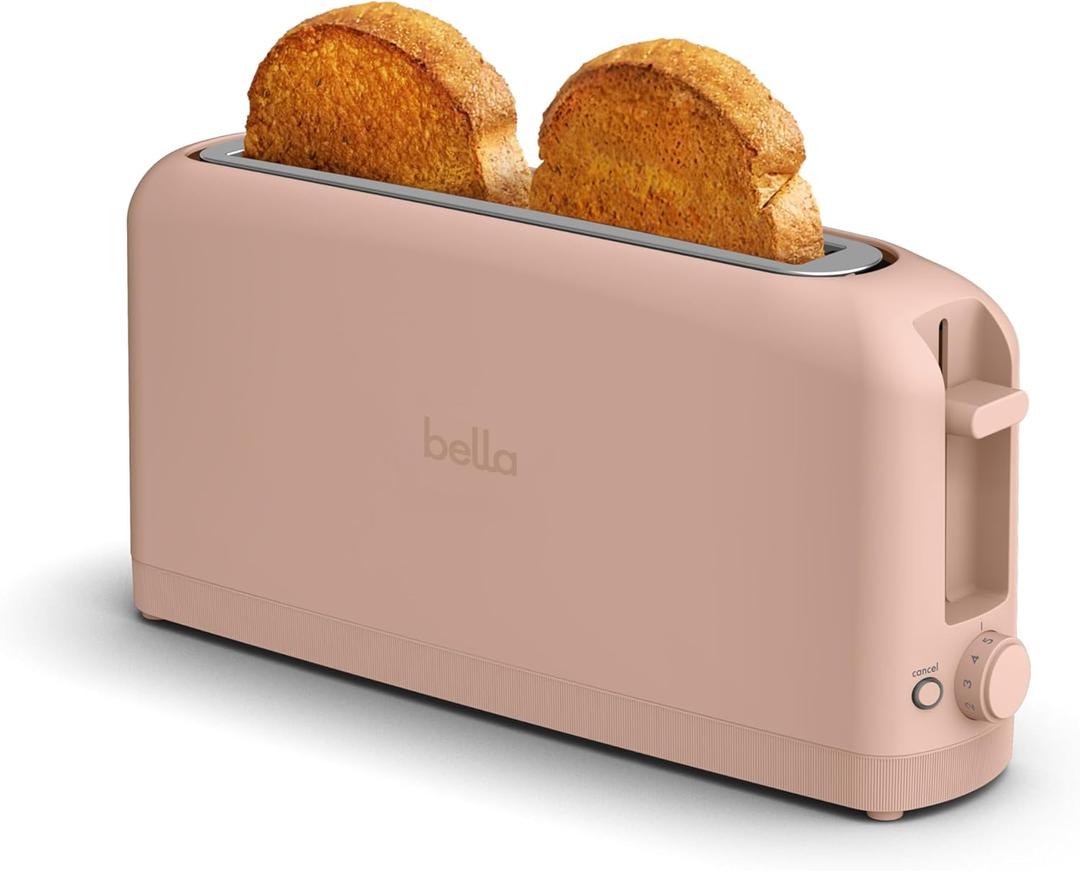 bella 2 Slice Slim Toaster, Fits-anywhere Kitchenware, 6 Setting Shade Control with Reheat & Cancel Buttons, Fits sourdough, 10 Long Slot, Anti Jam & Auto Shutoff, 900 Watt, Blossom