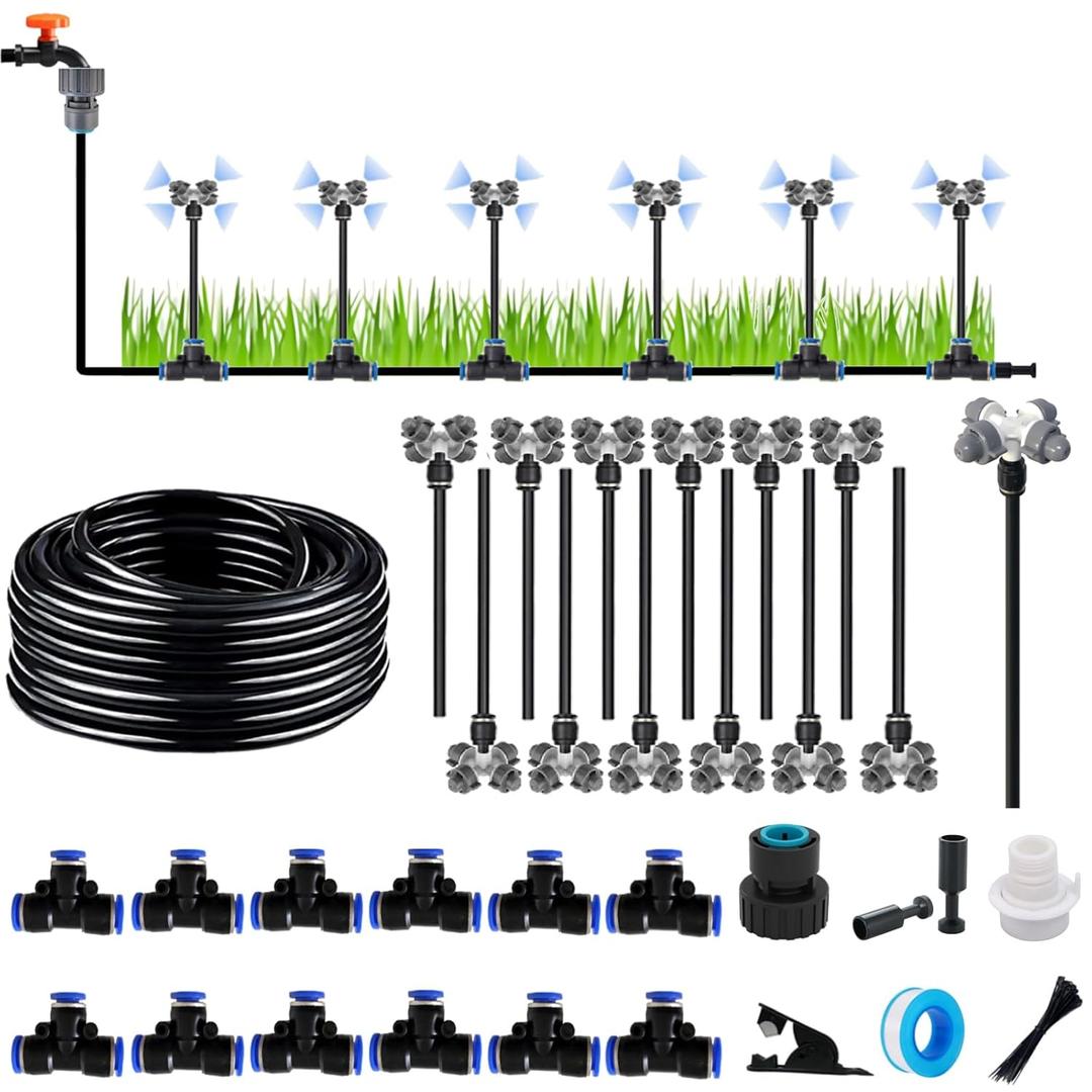 New drip Irrigation kit, Automatic Garden Watering System, Quick Connector and 360-degree Bending Dropper atomizing Copper Nozzle, Garden Plant Lawn Courtyard Watering System. (Cross Atomization)11.8 x 11.8 x 4.9 inches