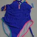 popvil Women's One Piece 2025 Tummy Control Swimsuits Neon Color Block Swimwear Deep V Neck Slimming Bathing Suit, L