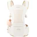Bebamour Baby Carrier with Hip Seat, All-Position Breathable Mesh Hip Seat & Carrier 0-36Months with Head Hood, 3 PCS Teething Pads, Waist Extender, Storage Bag & Pacifier Case(Khaki)