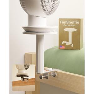 FanShelfie Adjustable Fan Holder for Dorm Room, Bunk & Lofted Bed, College Essentials for Boys & Girls, Patented Height & Distance Design, Compatible with Popular Dorm Fans, 2 Height Options (White)