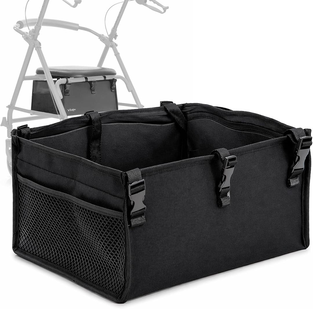 Vive Rollator Accessories Bag - Under Seat Rollator Walker Basket for Seniors - Extra Large - Underseat Pouch Tote for Rolling Walkers - with Reinforced Liner to Prevent Sagging