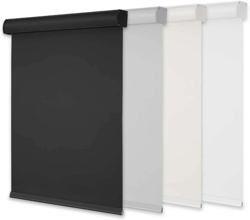 Youngoo Cordless Roller Blinds for Indoor Windows, Blackout Roller Blinds with Valance Cover, Room Darkening Window Shades for Home, Privacy Control Shade, Easy Install34" W*72" H,Black