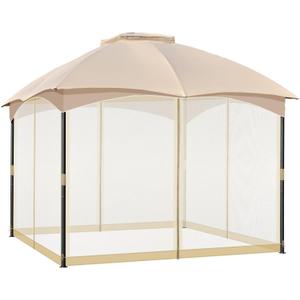 COWVIE Gazebo Replacement Netting Screen, 10' x 10' Universal Gazebo 4-Panel Mosquito Sidewalls with Double Zippers for Outdoor Patio (Only Netting) (Khaki)