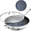 Blue Diamond Hybrid Nonstick Stainless Steel 12 Wok with Lid, PFAS-Free Ceramic Diamond Bond Stir-Fry Pan, Induction Ready, Dishwasher & Oven Safe, Metal Utensil Safe, Stay-Cool Handle, Silver