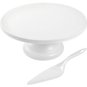 Large Cake Stand 12 Inch with Cake Spatula, Round Bamboo Fiber Cupcake Dessert Stand, Cake Decorating Display Stand for Birthday Parties, Weddings, Baby Shower and Other Events, White