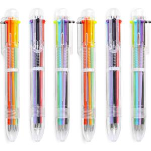Hutou 6 Pack 0.5mm 6-in-1 Multicolor Ballpoint Pen 6 Colors Retractable Ballpoint Pens for Office School Supplies Students Children Gift, Kids Party Favors Pen (6 Pack)