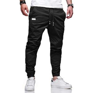 Men Joggers Chino Cargo Pants Hiking Outdoor Recreation Pants Twill Fitness Track Jogging Pants (Black, S)