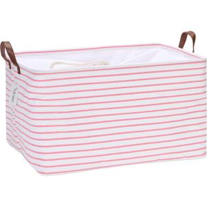 Hinwo 70L Extra Large Storage Bins, Closet Organizers and Storage, Foldable Clothes Storage Baskets with Handles, Containers for Clothing, Blanket, Comforters, Toys, Bedding (Pink Stripe)