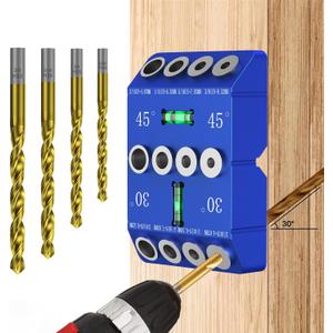 Aluminum 30/45/90 Angle Drill Guide Jig for Woodworking - Precision Angled and Straight Hole Drilling with Bubble Level, for Stair Handrail, Deck Post, Cable Railing, Furniture Assembly