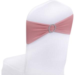 Peomeise 100pcs Dusty Pink Spandex Chair Sashes with Buckle Slider for Wedding, Party Decoration
