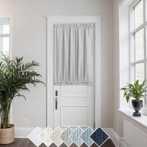 KOUFALL Gray Linen Front Door Curtain for Glass Door Half Window Privacy Protected Light Filtering Rod Pocket Linen Blend Small Curtain Panels Bonus 1 Tie Back 52 x 40 Inch Length Grey Colored (52"W x 40"L (Pack of 1))