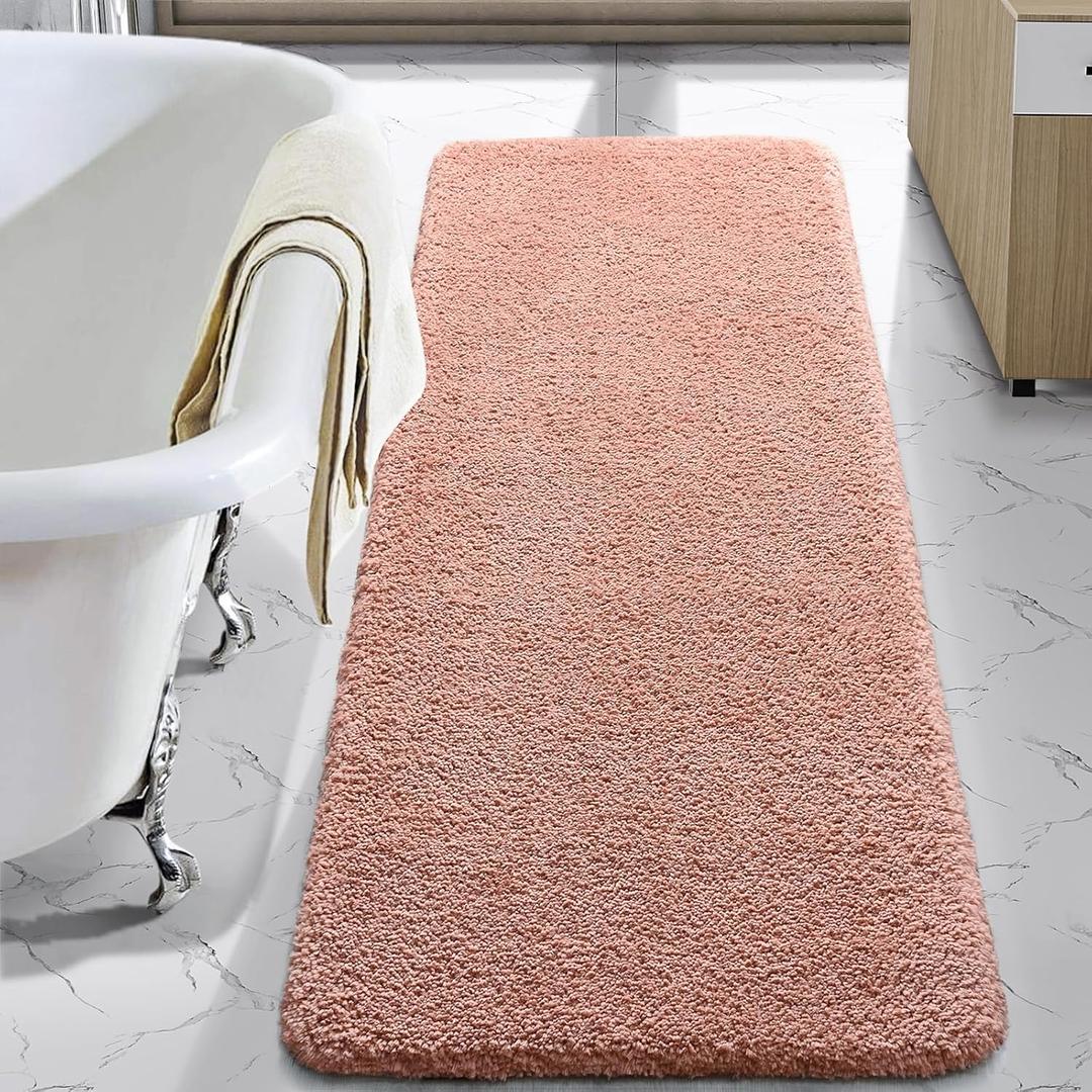 LOCHAS Bathroom Rug Runner 24x60 Inch, Soft Thick Absorbent Microfiber Bath Rugs for Bathroom, Machine Washable, Shaggy Plush Non Slip Bath Mat for Tub, Shower Floor, Quick Dry Mats, Pink