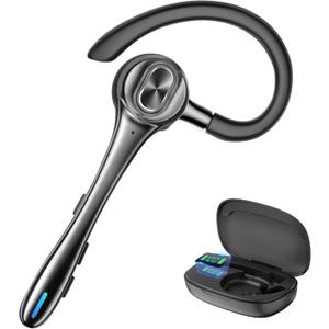 Wireless Headset Bluetooth Earpiece with Noise Cancelling Microphone 160H Standby Time Hands Free Over Ear Ear phone LED Diaplay Charging Case for IOS Android Samsung Cellphones Truck Drivers Business