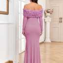 AISWI 3D Floral Off The Shoulder Maternity Dress Sexy Ribbed Mermaid Maxi Bodycon Pregnancy Dresses Baby Shower (Pink, XL)