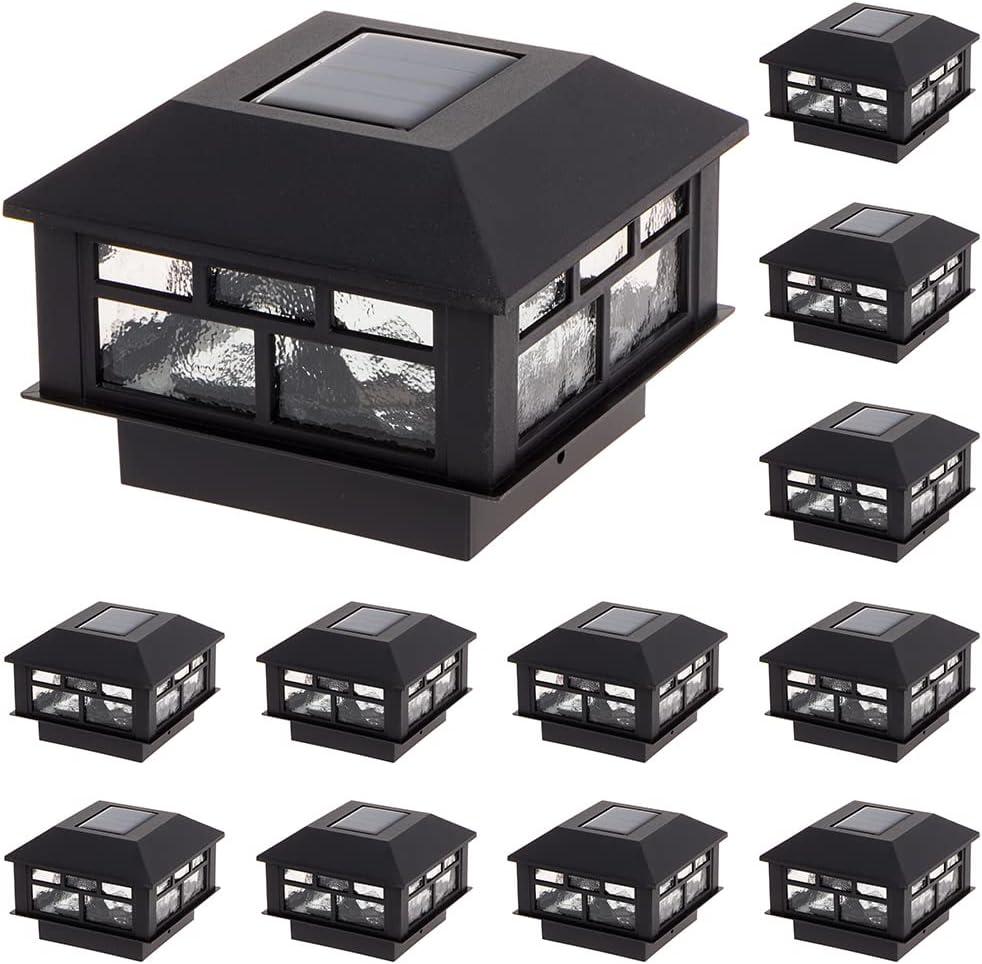 GreenLighting Modern Solar Post Cap Lights Fits 4x4 Wood, 4x4 & 5x5 PCV/Vinyl Outdoor Solar Powered Light, Fence Post, Landscaping, Deck, Garden- Bright LED, Waterproof Black 12 Pack