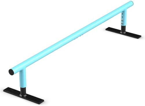 AUH Skateboard Ramp Grind Rail 55 inch Round Skate Rail for for Scooters, Skateboards & Inline Skates, Adjustable Height, Blue
