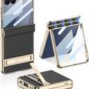 Lunivop Phone Case Compatible with Samsung Galaxy Z Flip 7 Case PU Leather with Built-in Screen Protector Magnetic Hinge Protection Kickstand Cover for Samsung Z Flip 7 (Carbon Fiber)