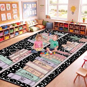 Large Classroom Rug 5' x 7.6' Flame-Retardant Rug,Bookshelf