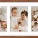 Golden State Art, 5x7 Collage Picture Frame - Solid Wood with Real Glass - Multi Picture Frame for (3) 5x7 Photos or One 9x18 Print - Rounded Corner Design - Collage Wall Decor - Brown