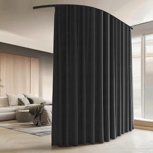 Room Divider Blackout Curtains with Ceiling Mount Tracks Set,Window Curtain for Living Room Bedroom Thermal Insulated W 9  H 7 FT Black Drape&Black Track (108"W x 84"L (Pack of 1))