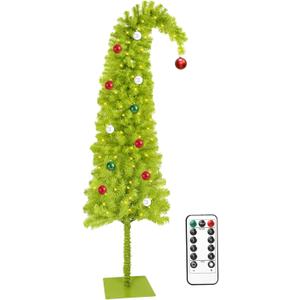 HMASYO 5ft Whimsical Artificial Christmas Tree with 150 LED Timer Lights, Lime Green Bendable Christmas Tree with Ball Ornaments & Metal Base Holiday Decor for Home, Office, Party, Easy Assembly