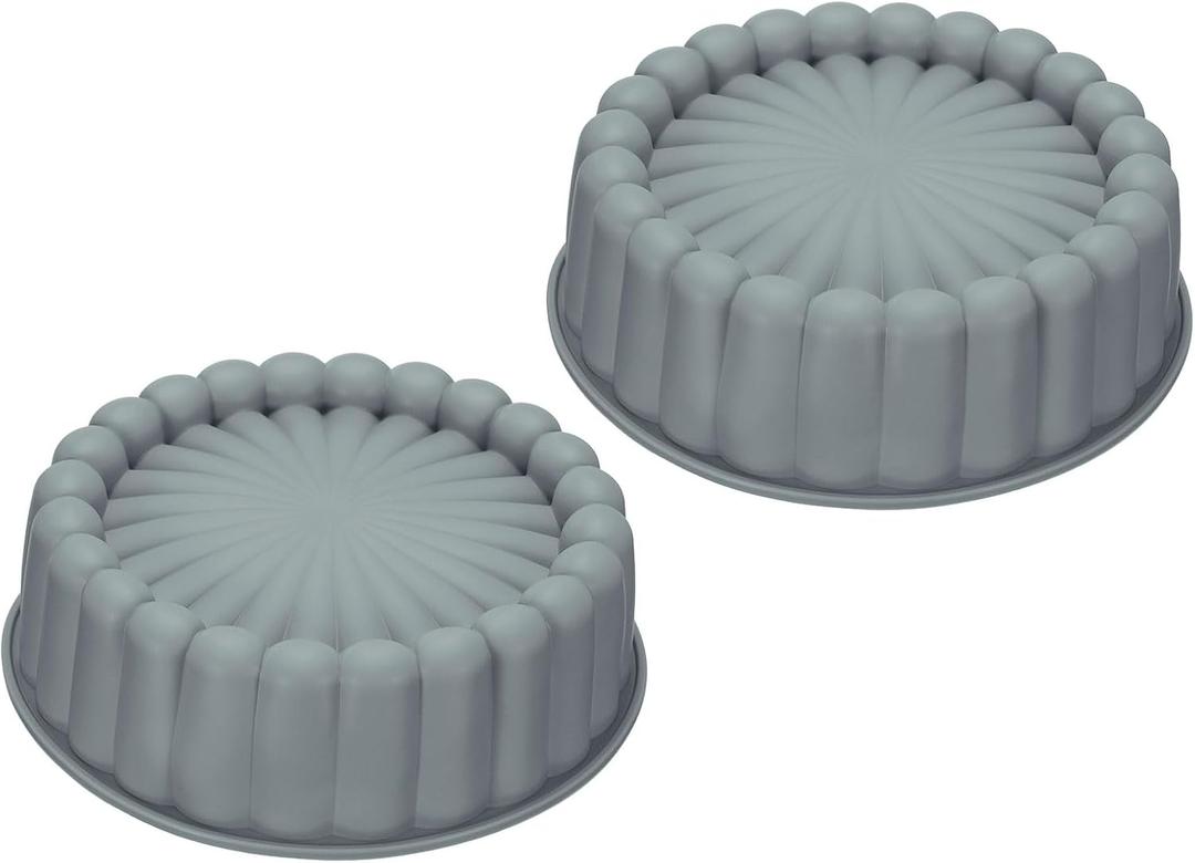 uxcell 2pcs Silicone Cake Pans, Round Cake Molds for Baking, Flower Shape Silicone Baking Molds for Cheese Cake, Chocolate Cake, Strawberry Cake Grey