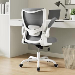 Office Chair, Ergonomic Desk Chair with Adjustable Lumbar Support and Flip up Armrest, Breathable Mesh Computer Chair for Home Office, Gray (Grey)