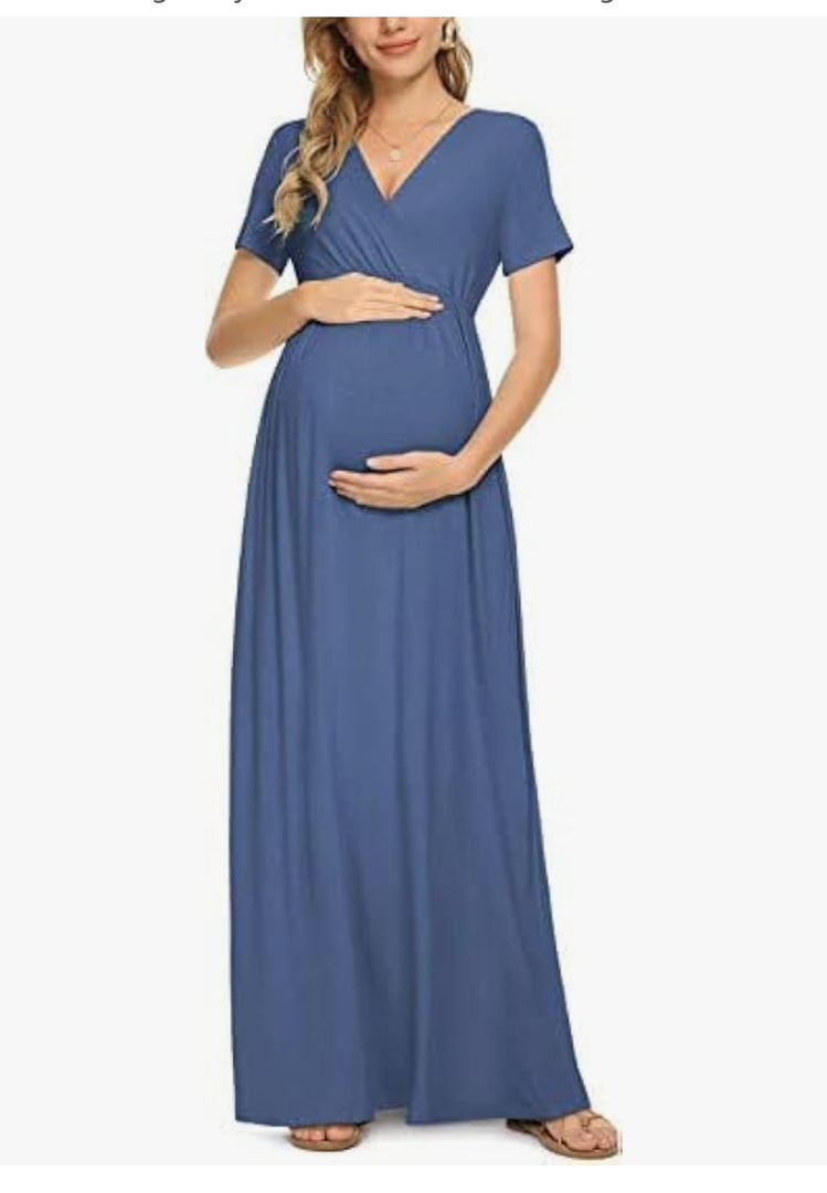 Women's Maternity Maxi Dress Short Sleeve Ruched V Neck Pregnancy Clothes for Summer Going Out Dresses, Size: 2XL
