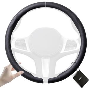 Aimato Car Steering Wheel Cover 2 Piece Non-Slip Clip on Microfiber Leather Steering Wheel Cover,Ultra-Thin Breathable,Universal Fit 14.5"-15" Wheel,Black